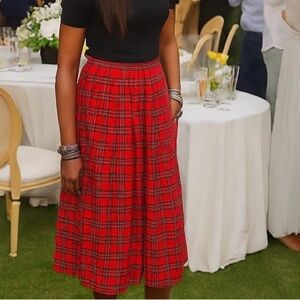 Vintage Preston & York Red Plaid Tartan Midi Skirt Med Pet Hong Kong Christmas
